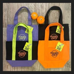 Trader Joe's Halloween Mini Totes Set of 4 - Black, Purple,Orange,Multicolor
